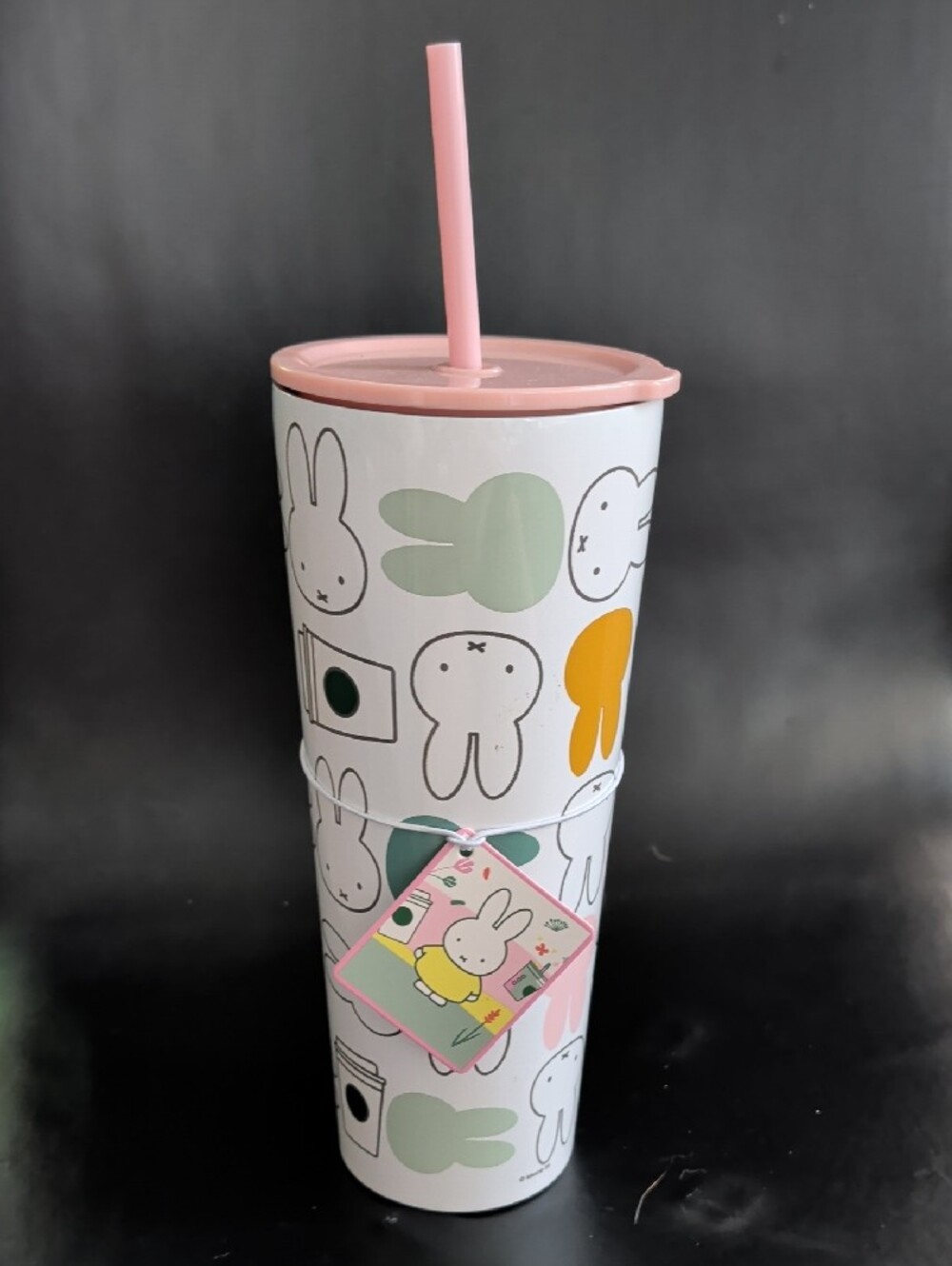 Starbucks White Tumbler with Pink Lid and Pastel Accents - Picture 3 of 3